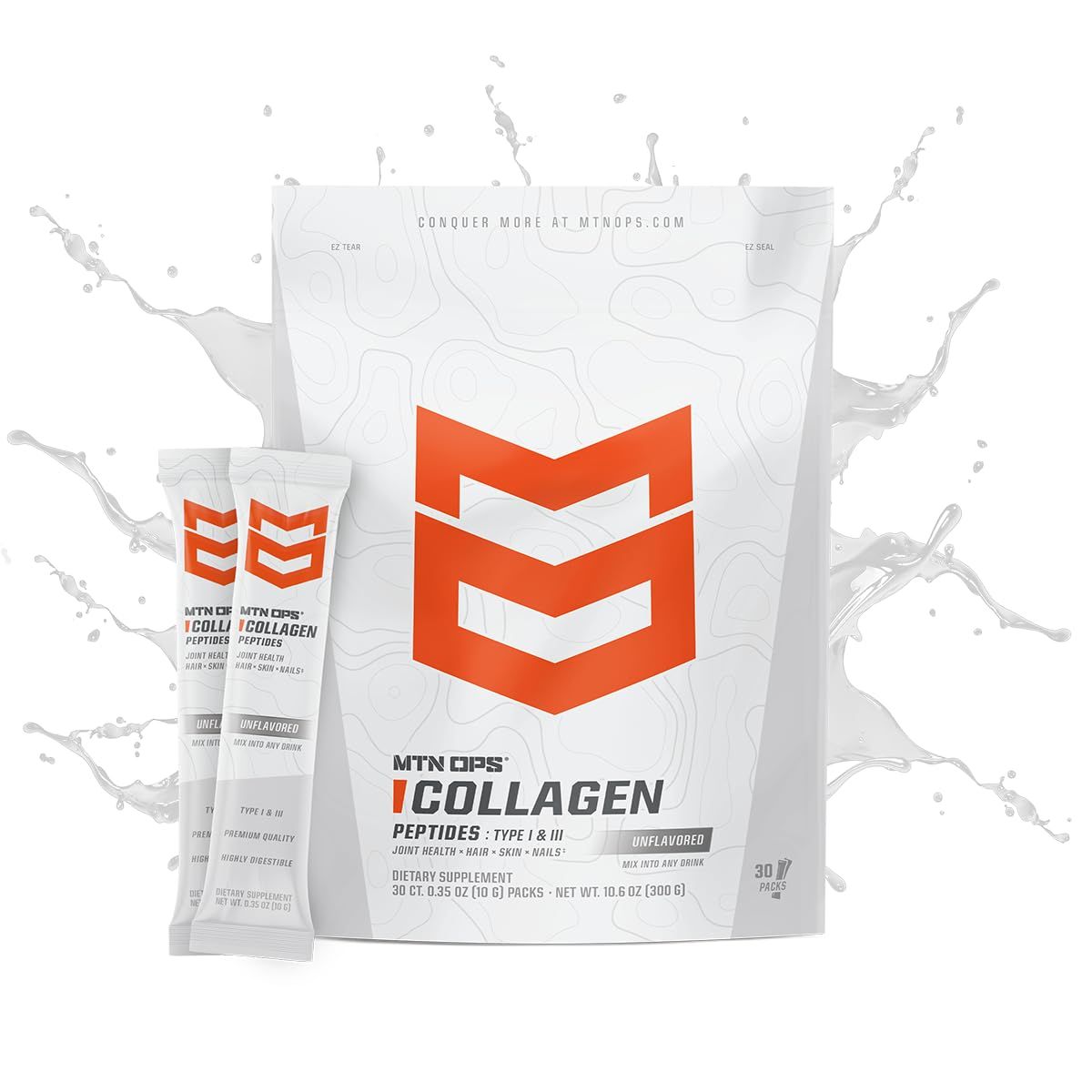 MTN OPS Collagen Protein Powder On-The-Go Packs, 30 Packs per Bag of Unflavored, Highly Digestible Protein with 9g of Protein per Serving
