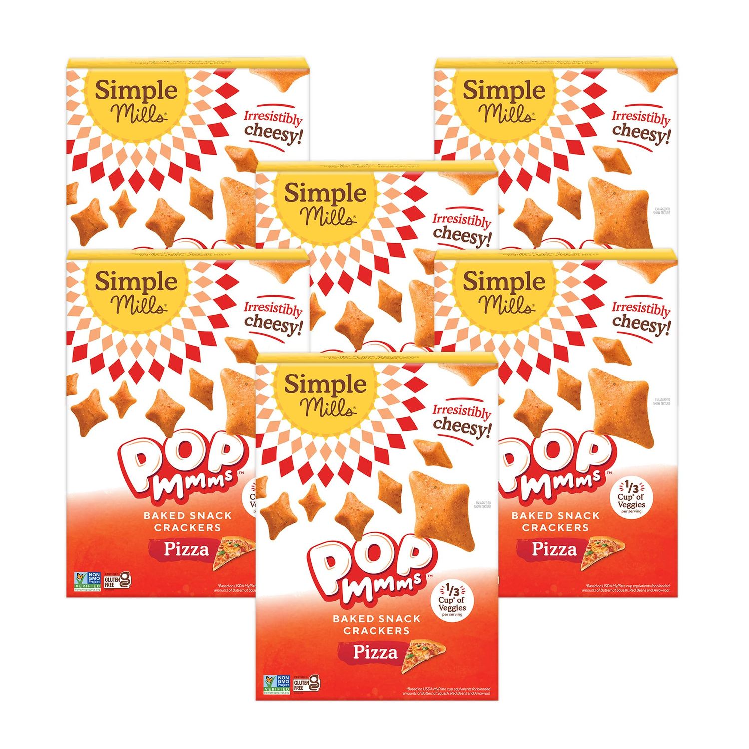 Simple Mills Pop Mmms Baked Snack Crackers, Pizza, Nothing Artificial, Kosher, Gluten Free &amp; Non-GMO, 4 Ounce (Pack of 6)