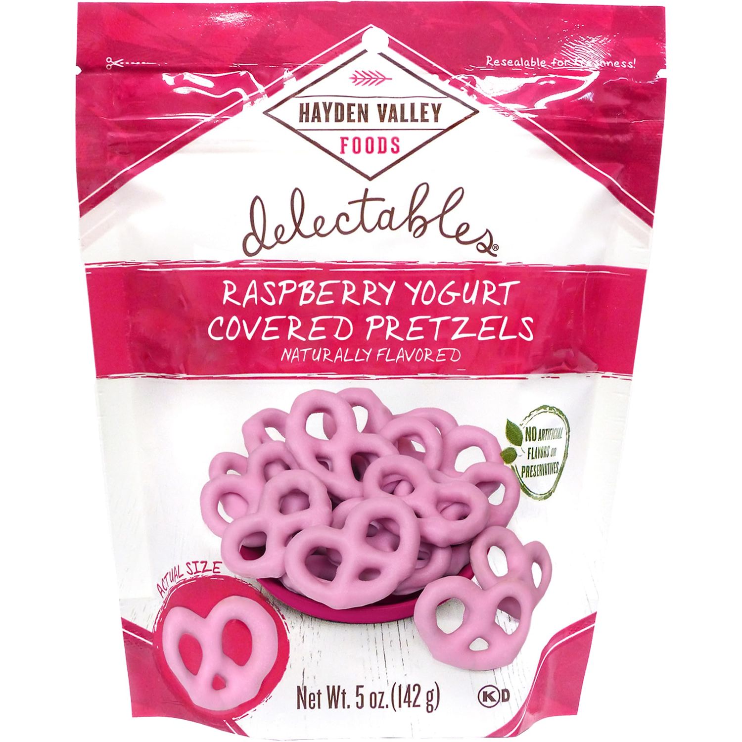 Hayden Valley Foods Raspberry Yogurt Covered Pretzels  5 oz Resealable Bag  Gourmet Flavored Pink Valentine&#39;s Day Pretzels