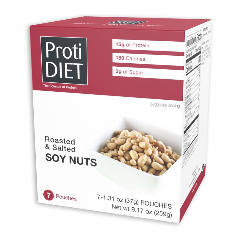 ProtiDIET Roasted and Salted Soy Nuts,Fiber-rich High Protein Snacks made of Roasted Soybeans, Great Heart Healthy Snacks for Adults, Satisfying Nut Snacks for Work and Travel - 7 Pouches Per Box