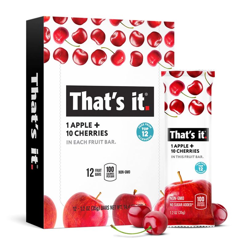 That's it. Apple  Cherry 100% Natural Real Fruit Bar, Best High Fiber Vegan, Gluten Free Healthy Snack, Paleo for Children &amp; Adults, Non GMO No Sugar Added, No Preservatives Energy Food (12 Pack)