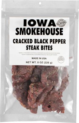 IOWA SMOKEHOUSE Steak Bites, Cracked Black Pepper - Tender Nugget Meat Snack - All Natural &amp; Gluten Free - 9g of Protein, All USA Beef - 8 Oz (resealable bag)