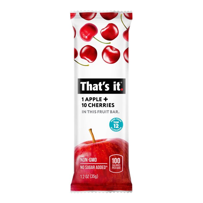 That's it. Apple  Cherry 100% Natural Real Fruit Bar, Best High Fiber Vegan, Gluten Free Healthy Snack, Paleo for Children &amp; Adults, Non GMO No Sugar Added, No Preservatives Energy Food (12 Pack)