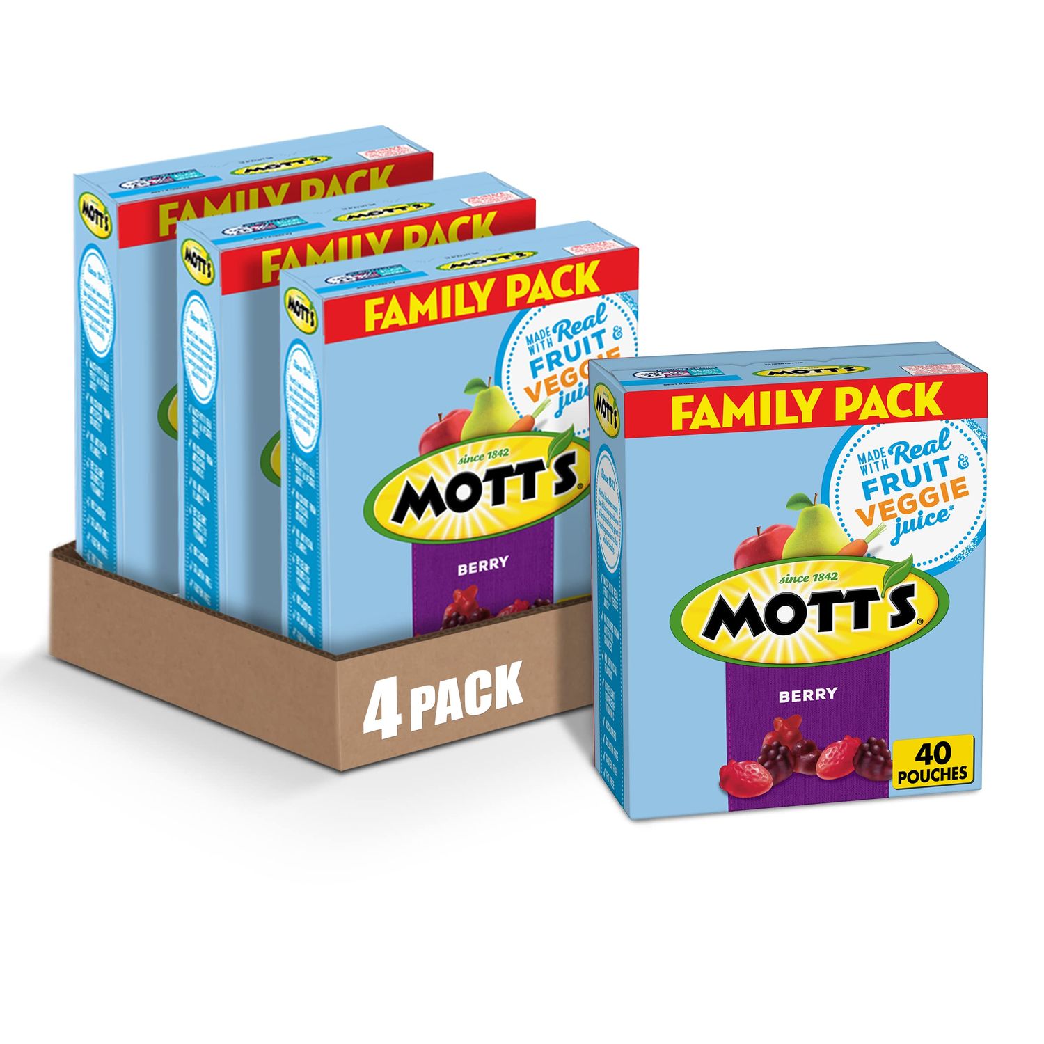 Mott&#39;s Berry Fruit Snacks Family Pack, 30 oz, 40 ct (Pack of 4)