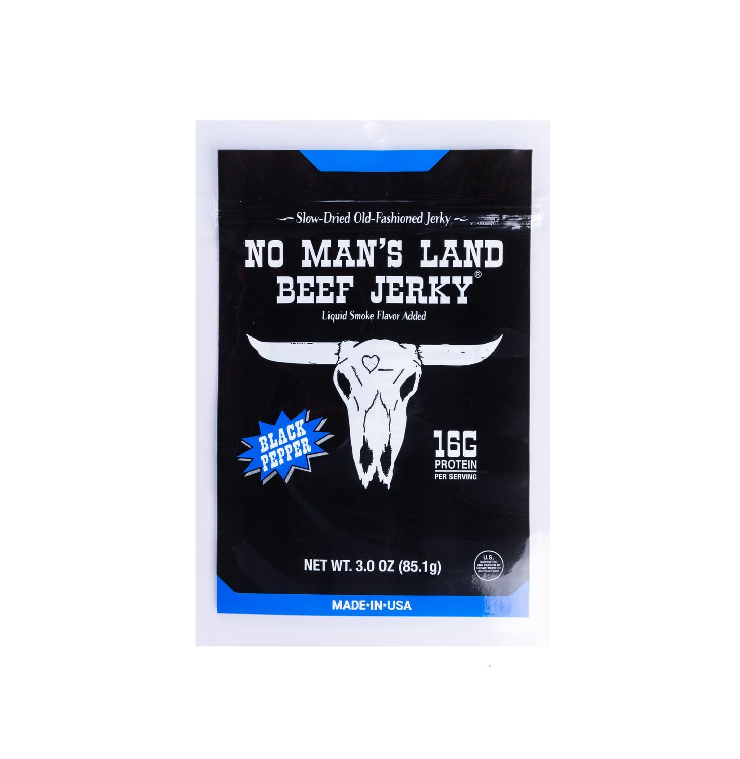 No Mans Land Beef Jerky - Low Calorie, Low Carb, High Protein Beef Snack - Flavor BLACK PEPPER 3oz (Pack of 1)