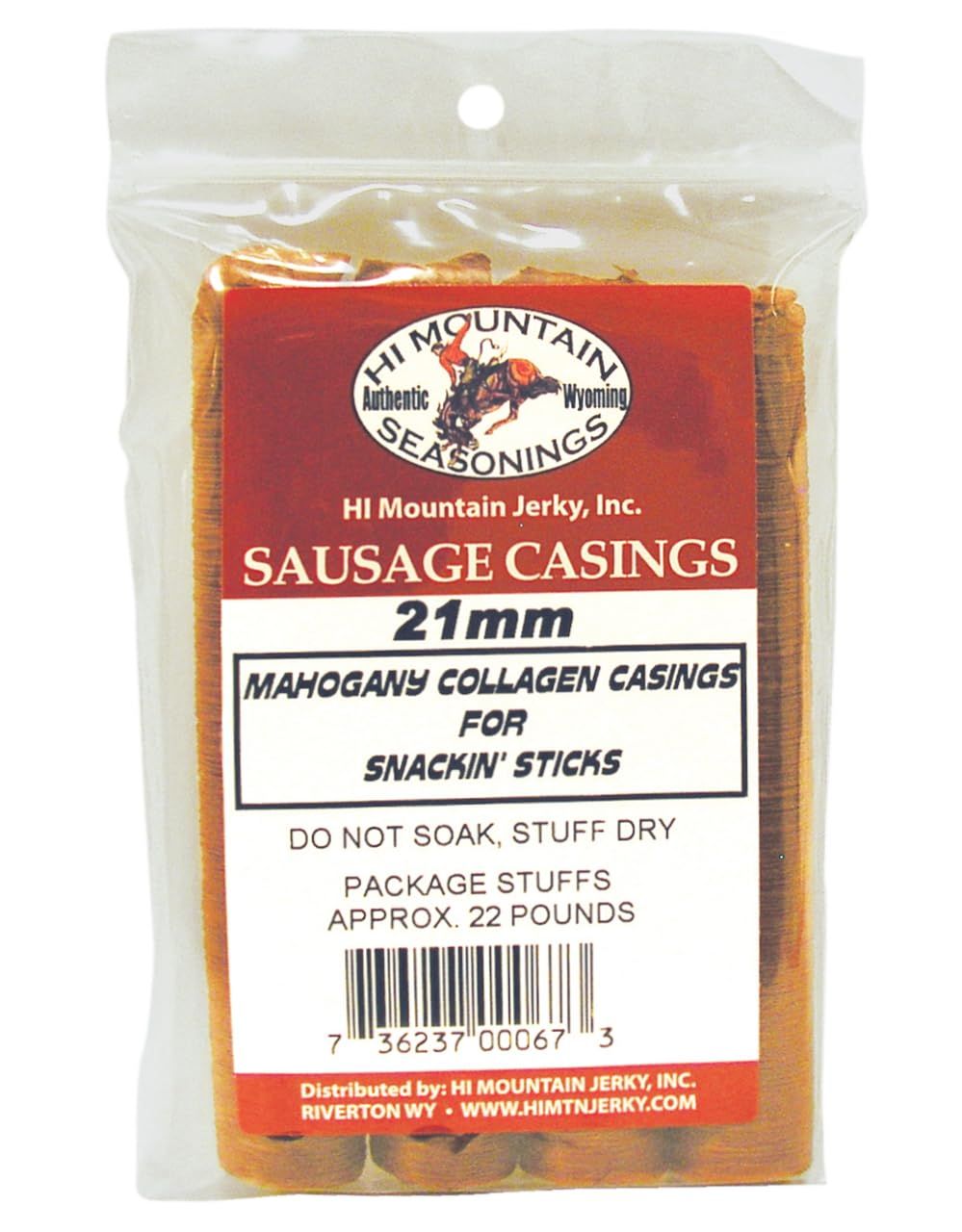 Hi Mountain - Mahogany 21mm Edible Collagen Sausage Casings  Perfect for Making Beef, Pepperoni, and Jerky Meat Snack Sticks. Each Package Makes 22 lbs of Tasty Snackin&#39; Stick Treats