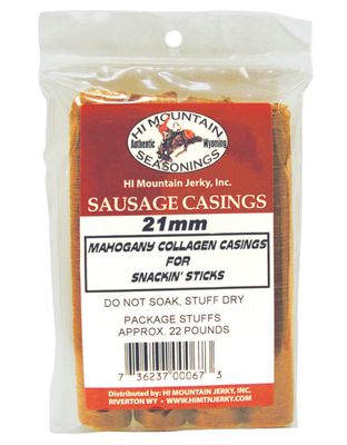 Hi Mountain - Mahogany 21mm Edible Collagen Sausage Casings  Perfect for Making Beef, Pepperoni, and Jerky Meat Snack Sticks. Each Package Makes 22 lbs of Tasty Snackin&#39; Stick Treats