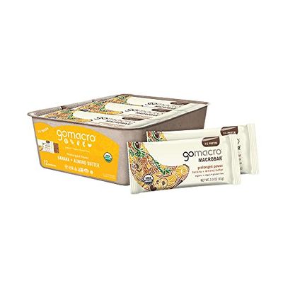 GoMacro MacroBar Organic Vegan Protein Bars - Banana  Almond Butter, (2.3 Ounce Bars, 12 Count)