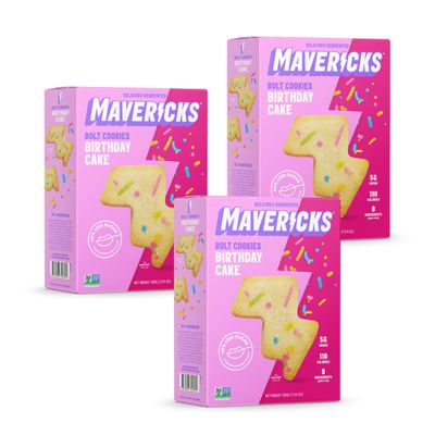 Mavericks Birthday Cake Bolt Cookies - Vegan Birthday Cake Confetti Cookies, Birthday Cake Cookies, Egg Free, Dairy Free, Nut Free, Vegan-Friendly Dessert for Kids - 7 oz Box (3 Pack)