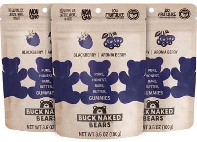 Buck Naked Bears - Blackberry Aronia Gummy Bears - Soft, Smooth &amp; Sweeter Like a Fruit Snack - Plant-Based, Vegan, Non-GMO - Non-GMO - 3.5oz (3-Pack)