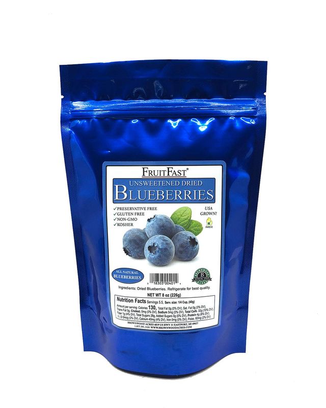 Unsweetened Dried Blueberries by Brownwood Acres - FruitFast  Non-GMO, Gluten Free, Kosher Certified All Natural Healthy Snack - No Added Sugars, Oils or fillers - Just Blueberries (1/2 Pound)