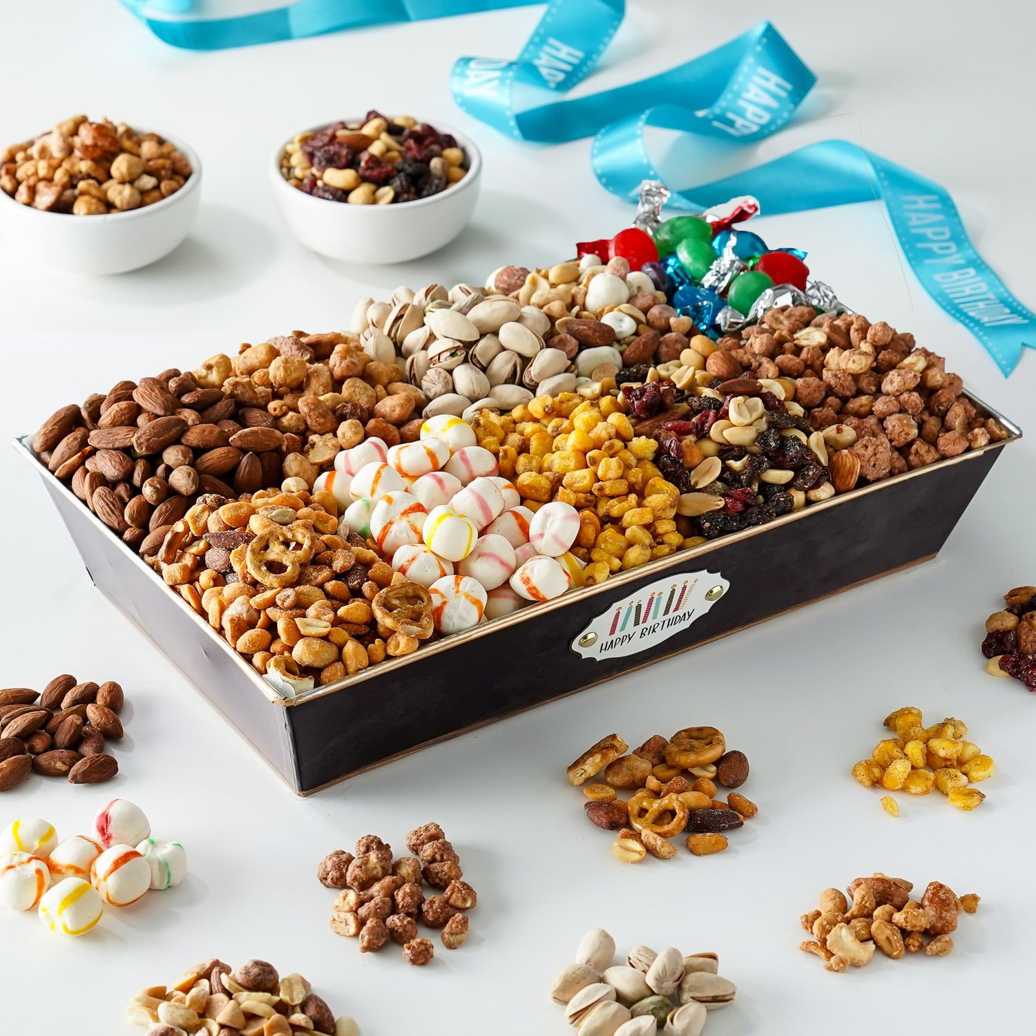 Broadway Basketeers Birthday Nuts Gift Basket - Assorted 10 Gourmet Nuts, Trail Mixes, Sweets Snack Food Box, Healthy Birthday Gifts for Men &amp; Women, Corporate