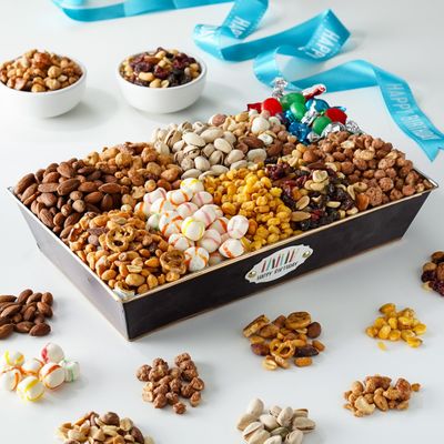 Broadway Basketeers Birthday Nuts Gift Basket - Assorted 10 Gourmet Nuts, Trail Mixes, Sweets Snack Food Box, Healthy Birthday Gifts for Men &amp; Women, Corporate