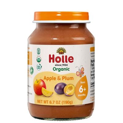 Holle Organic Baby Food Jars - Puree with Organic Apple and Plum - (6 Jars) Stage 2 Baby Food for 6 months and Older - Single Snack or Balanced Meal - Made with Non-GMO, USDA Organic Ingredients