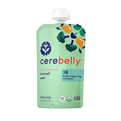 Cerebelly Baby Food Pouch  Broccoli Pear, Organic Fruit &amp; Veggie Purees, Great Snack for Toddlers, 16 Brain-supporting Nutrients from Superfoods, No Added Sugar