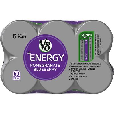 V8 Energy Healthy Energy Drink, Natural Energy from Tea, Pomegranate Blueberry, 8 Oz Can (4 Packs of 6, Total of 24)