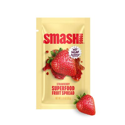 Smash Foods Strawberry Jam Squeeze Packets  10 Single Serve  Natural, Keto &amp; No Sugar Added  Vegan &amp; Upcycled Fruit Spread  Low-Calorie, Superfood Snack