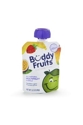 Buddy Fruits Snacks To Go Multifruit Unsweetened Applesauce 3.2oz Pouch (18pk) Gluten-Nut-Dairy-Preservatives-BPA Free, Non GMO, Kosher