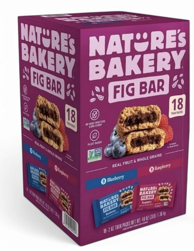 Nature&#39;s Bakery Fig Bar 18 Twin Packs 2 oz - Snack Bar, Variety Pack, Blueberry and Raspberry, Whole Wheat, Non-GMO. Kosher Certified, Vegan.
