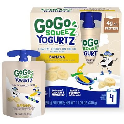 GoGo squeeZ yogurtZ Banana, 3 oz. (4 Pouches) - Kids Snacks Made from Real Yogurt &amp; Fruit - Pantry Friendly Snack, No Fridge Needed - No Preservatives - Kosher Certified - Gluten Free Snacks for Kids