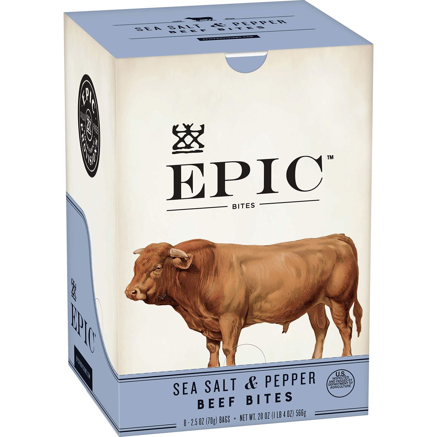 EPIC Beef Sea Salt Pepper Bites, Jerky, Keto Friendly, 8 ct