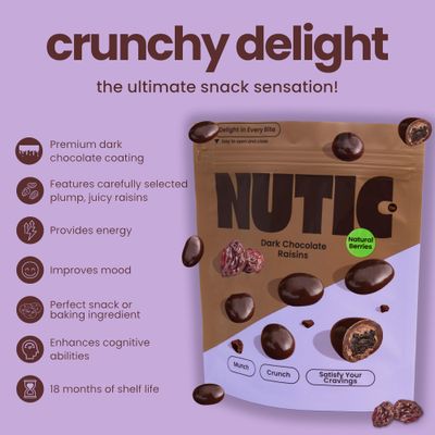 Nutic Gourmet Chocolate Covered Raisins - Dark Chocolate, Bulk Bag of Candy Snacks, Perfect for Movies, Bites of Raisins & Chocolate Candies - 1 Lb