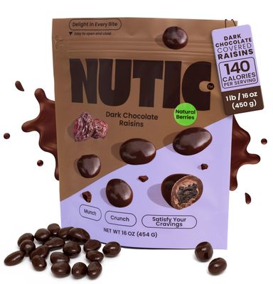 Nutic Gourmet Chocolate Covered Raisins - Dark Chocolate, Bulk Bag of Candy Snacks, Perfect for Movies, Bites of Raisins &amp; Chocolate Candies - 1 Lb