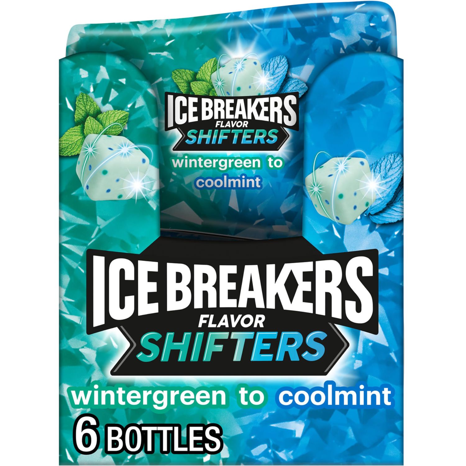 ICE BREAKERS Flavor Shifters Wintergreen to Coolmint Flavored Sugar Free Chewing Gum Bottles, 3.24 oz (40 Pieces, 6 Count)