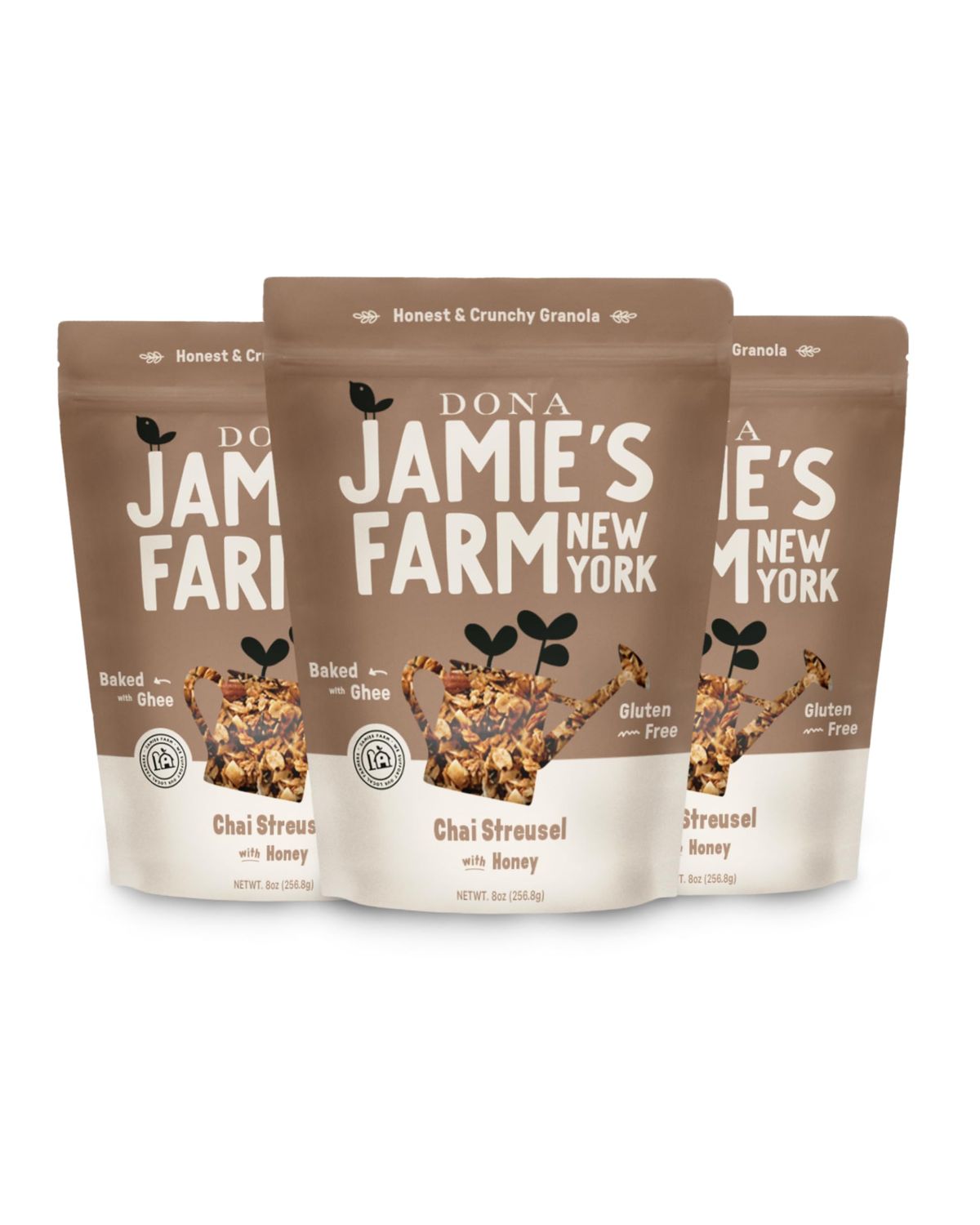 Jamie&#39;s Farm New York, Chai Streusel Granola w/Honey (3 pcs) - Gluten Free Organic Granola Cereal, Low Sugar Granola  Baked w/Grass-fed Ghee Clarified Butter, Chai Mix, Gluten Free Snack - 8oz/pcs