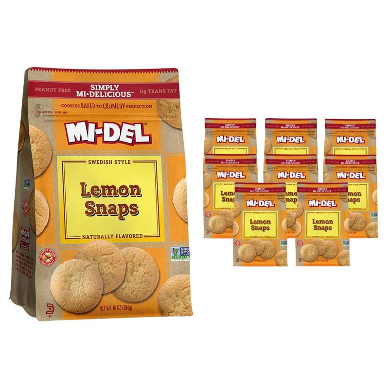 Mi-Del Lemon Snaps Cookies - Crunchy Lemon Cookies - Non-GMO Certified, 0g Trans Fat, Healthy Cookies (Pack of 8)