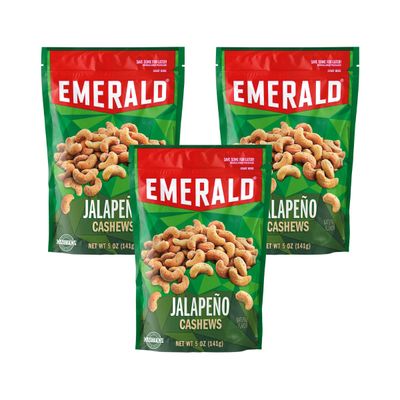 Emerald Nuts, Jalapeno Cashews, 5 Oz, Resealable Bag (Pack of 4)