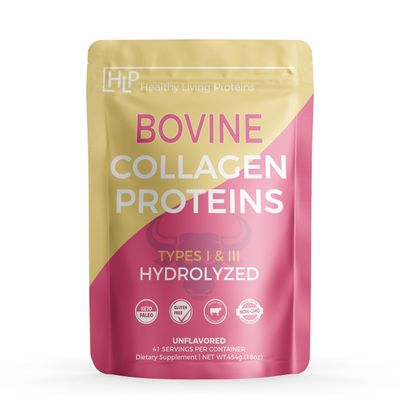Healthy Living Proteins - Hydrolyzed Bovine - Protein Collagen Type 1 &amp; 3 Unflavored -Collagen Powder - Grass Fed, Pastured Rasied - Bovine Peptides - Keto &amp; Paleo - Gluten Free (Unflavored 16 oz)