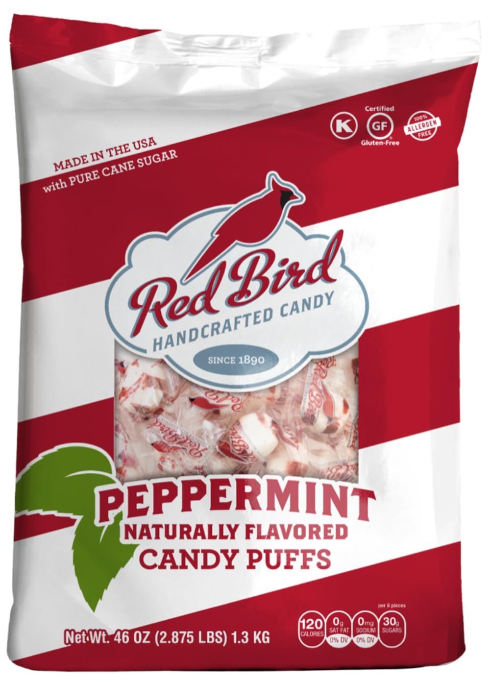 Red Bird Soft Peppermint Candy, Individually Wrapped, Gluten Free Breath Mints, 46 oz Bag