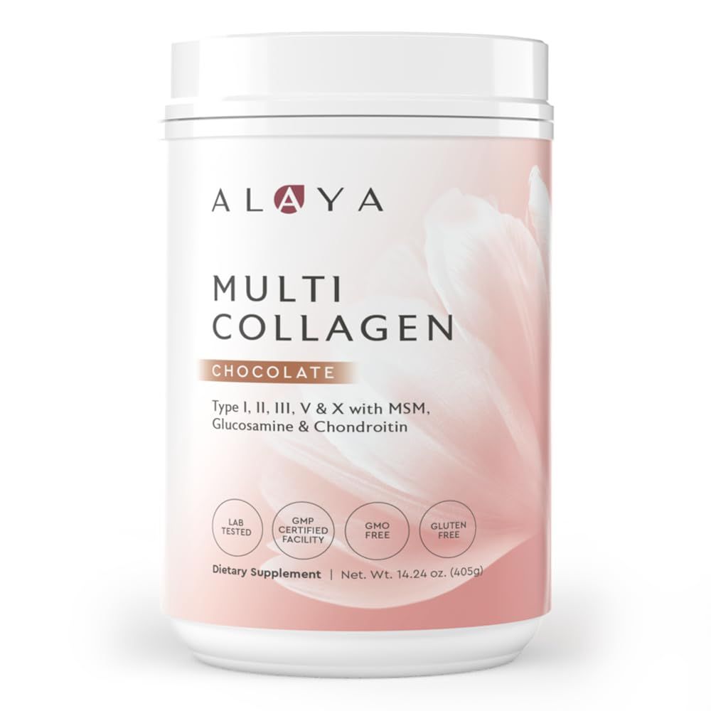 Alaya Multi Collagen Powder - Type I, II, III, V, X Hydrolyzed Collagen Peptides Protein Powder Supplement with MSM  GC (Chocolate)