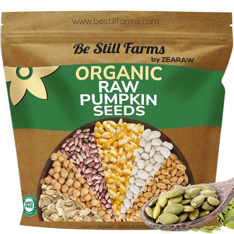 Organic Raw Pumpkin Seeds to Eat (2.8lb) - Bulk Whole Unsalted Pepitas with No Shell by Be Still Farms - Natural Snacks for Keto - High in Fiber  USDA Certified  Non-Gmo  Gluten Free  Vegan