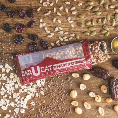 BAR-U-EAT Gluten-Free, Organic, Soft & Chewy Energy Bar. Real Food Seed Oil Free No Artificial Sugar Compostable Packaging Healthy Snacks (Peanuts N' Cherries 12 Pack)