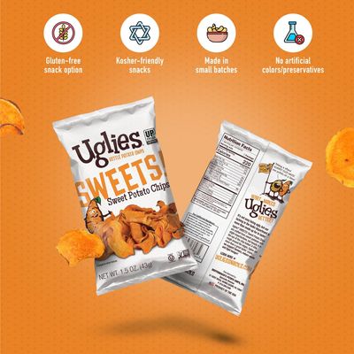 UGLIES Sweet Potato Kettle-Cooked Potato Chips, Gluten-Free Snacks, Kosher-Friendly Chips, Non-GMO Snacks for Kids or Office, Lunch Snacks, Individual Snack Packs, 5.5 Oz. Bags, Pack of 12