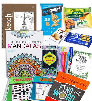 Get Well Soon Art set kit gift  Hospital After surgery recovery gift, / college.Student,Activity Books care package  Feel better soon gift basket for sick friend Stress relief &amp; Great Snack Variety