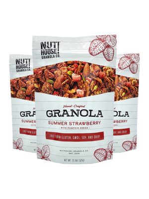 NutHouse! Granola Company - Premium Summer Strawberry Granola  Certified Gluten-Free, Non-GMO, Kosher  Vegan, Soy-Free  11.5 oz. Bag (3-Pack)