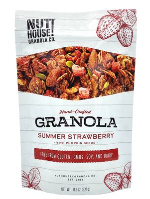 NutHouse! Granola Company - Premium Summer Strawberry Granola  Certified Gluten-Free, Non-GMO, Kosher  Vegan, Soy-Free  11.5 oz. Bag (3-Pack)