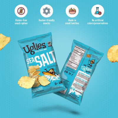 UGLIES Kettle-Cooked Potato Chips, Gluten-Free Snacks, Kosher-Friendly Chips, Non-GMO Snacks for Kids or Office, Lunch Snacks, Individual Snack Packs, Sea Salt Potato Chips, 2 Oz. Each, Pack of 24