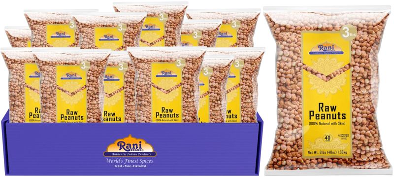 Rani Peanuts, Raw Whole With Skin (uncooked, unsalted) 48oz (3lbs) 1.36kg Bulk, Pack of 12  All Natural  Vegan  Gluten Friendly  Fresh Product of USA  Spanish Grade Groundnut/Red-skin