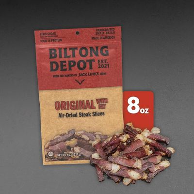 Biltong Depot Original Steak Slices with Fat (8oz): High Protein Snack, No Sugar, Natural Dried Beef Jerky