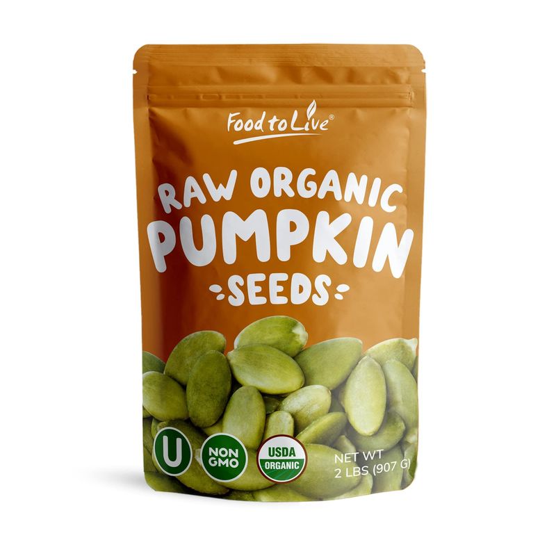 Food to Live Organic Raw Pepitas, 2 Pounds - Non-GMO, Pumpkin Seed Kernels, Unsalted, No Oil, No Shell, Vegan, Kosher, Bulk. Keto Snack.