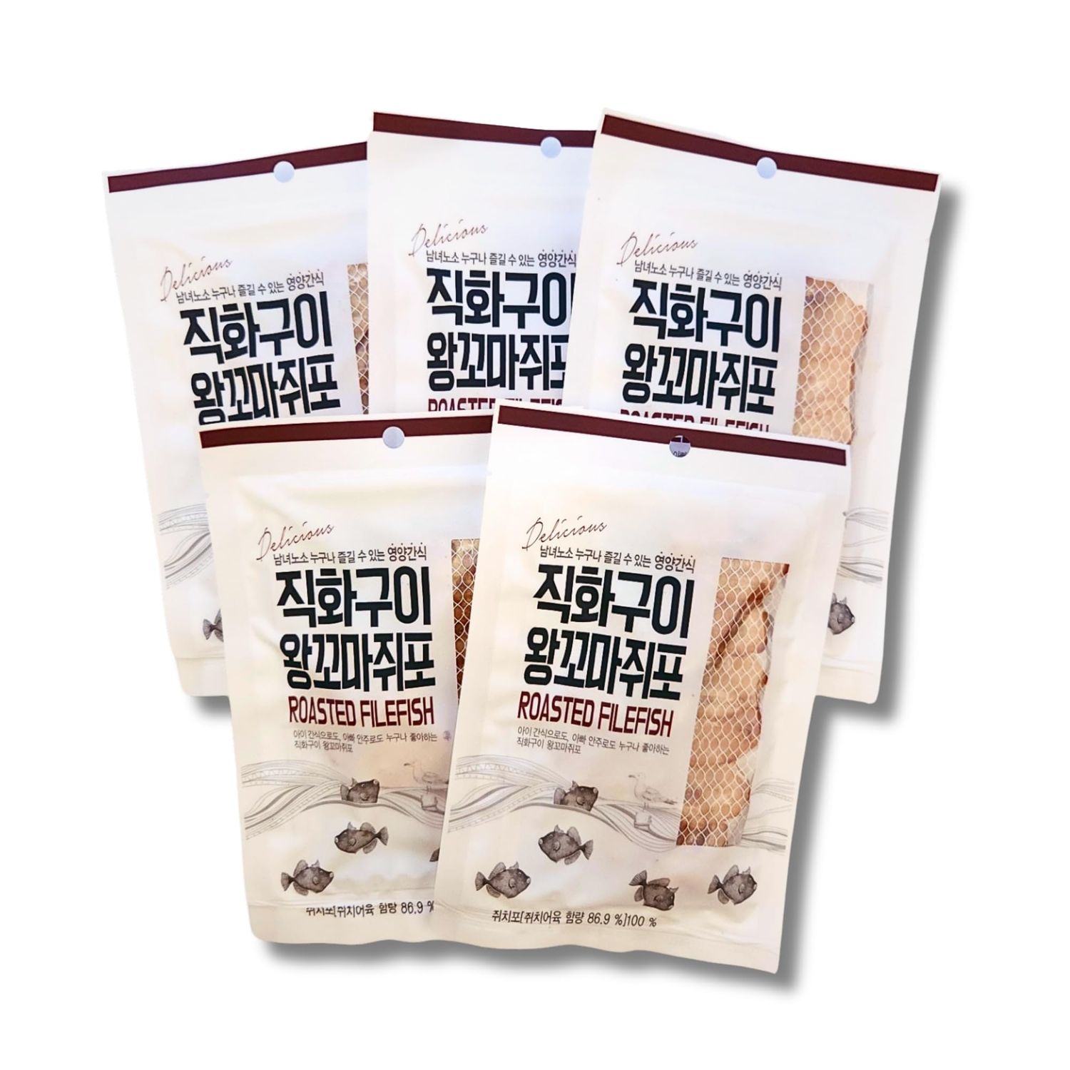 Arawoom Roasted Filefish Jerky Bites, (5 Packs, 1.06oz(30g) each pack), , Traditional Korean Snack, Savory Snack for Adults, Total 5.32oz(150g)