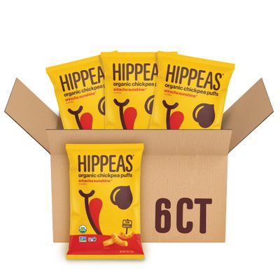 HIPPEAS Organic Chickpea Puffs  Sriracha Sunshine  4 Ounce, 6 Count  Vegan, Gluten-Free, Crunchy, Protein Snacks