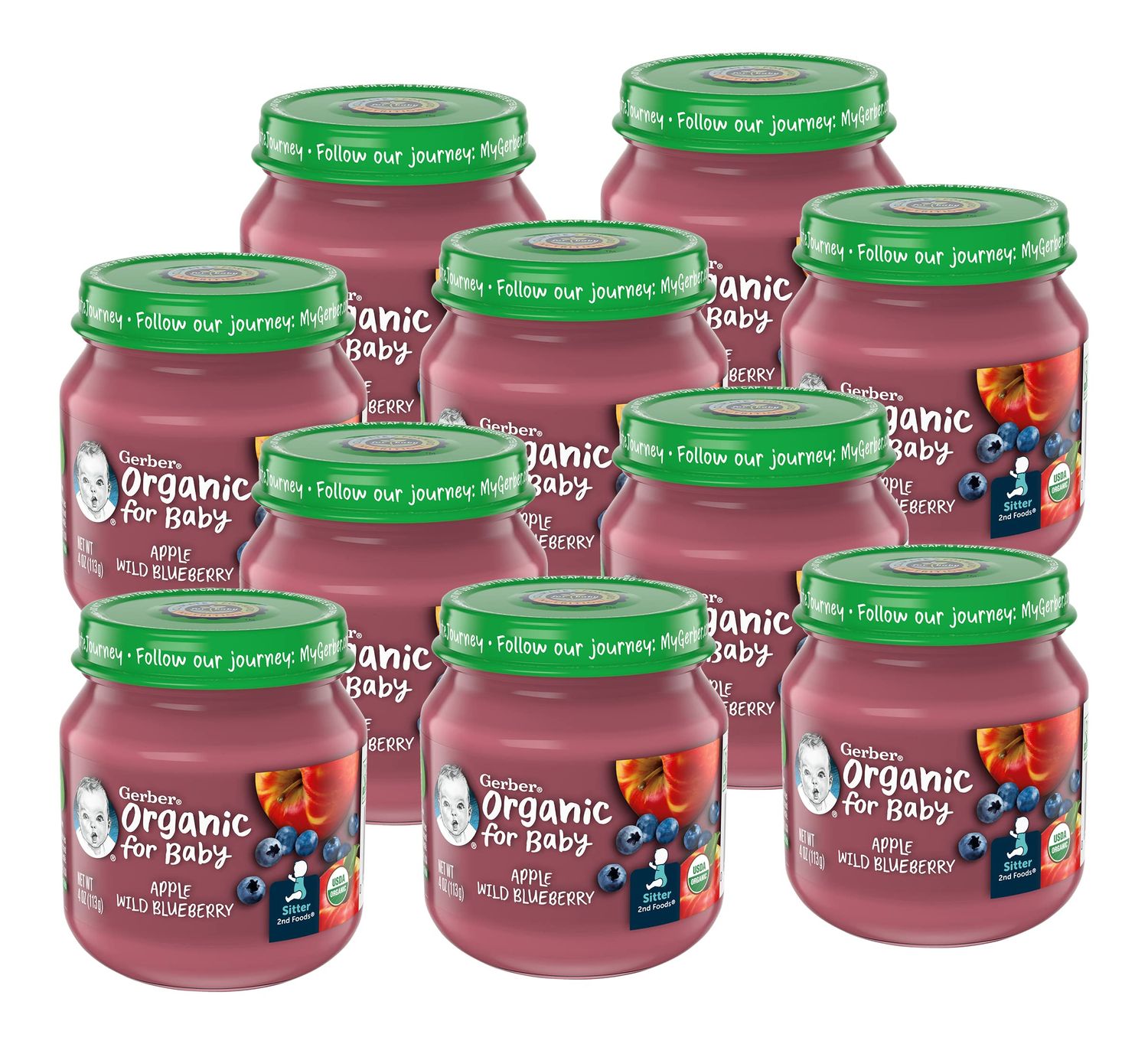 Gerber 2nd Foods, Organic for Baby, Non-GMO, Apple Wild Blueberry 4 Ounce (Pack of 10)