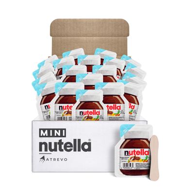 Nutella Mini Snack Pack to Go, 20 Single Cups (0.5 Oz Each), 80 Calories per Cup, Includes 20 Eco-Friendly Wooden Spoons, Perfect for Portion Control, Made in Italy.