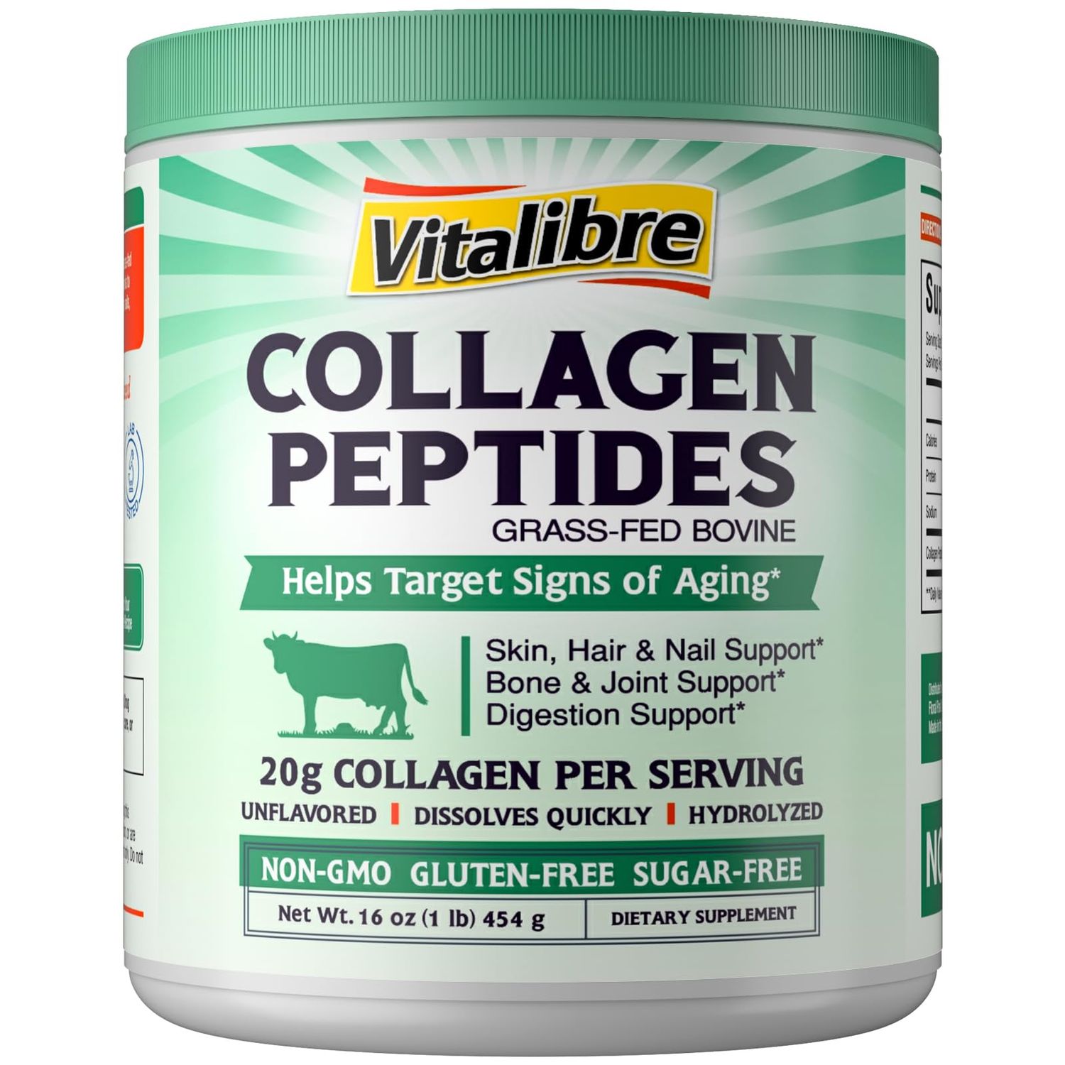 Bovine Collagen Peptides Powder for Women and Men, Grass-Fed Hydrolyzed Collagen Protein Type I &amp; III, Skin, Hair, Nails, Bones, Joints &amp; Digestion, Unflavored, Non-GMO, Keto &amp; GF, 22 Servings, 16oz