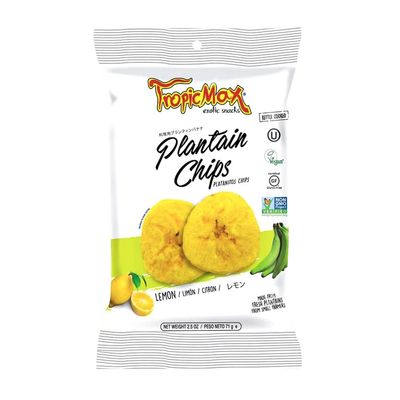 TropicMax - Plantain Chips with Lemon Flavor - Gluten-Free Kettle Cooked Organic Healthy Snacks - Salted Vegan Green Plantain Chip with Individual Bags - Non-GMO, Certified Kosher (2.5oz - 12 packs)